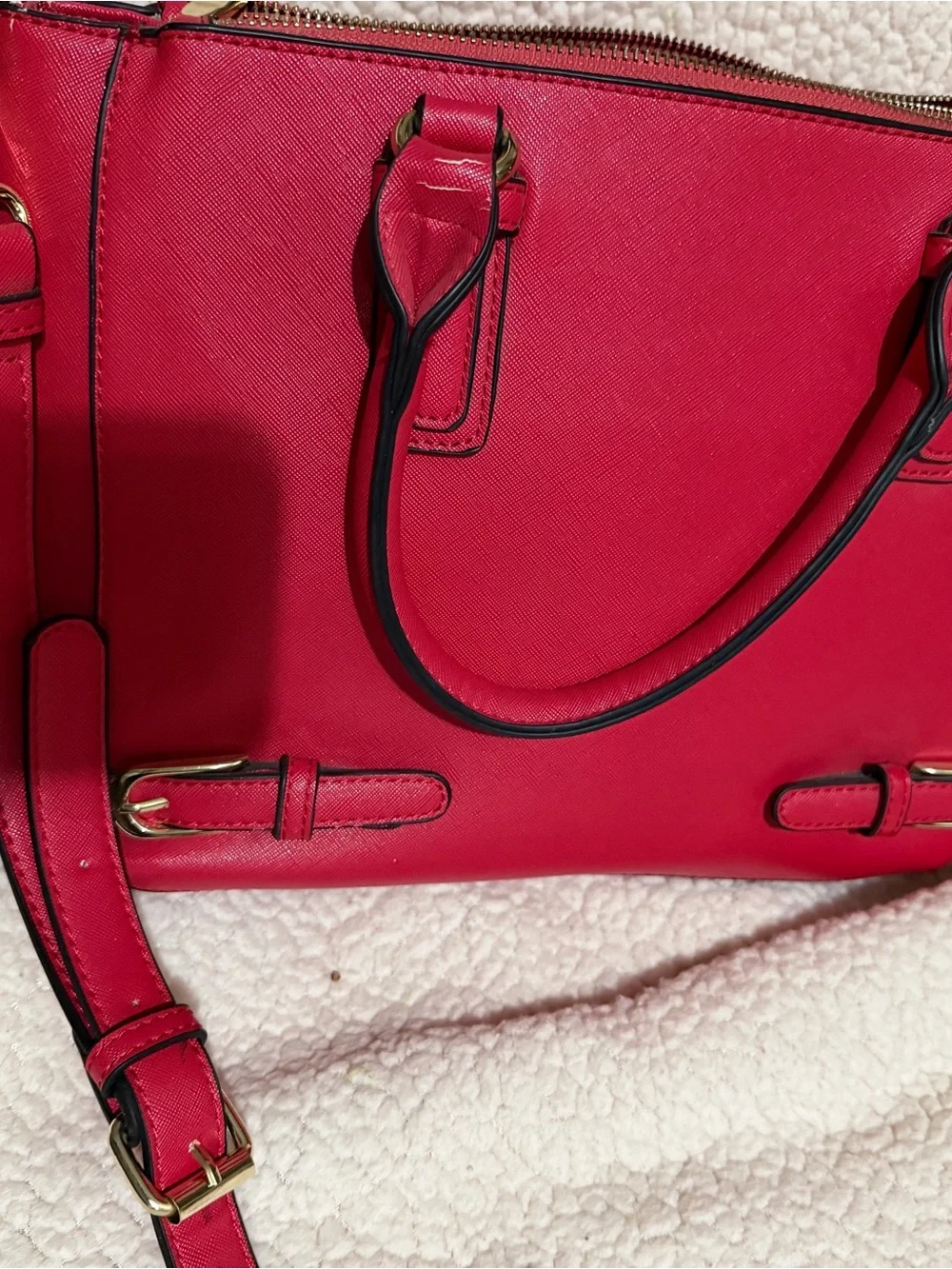 Vintage Red Satchel with Gold Hardware